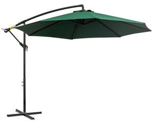 Outsunny Ombrellone da Giardino Decentrato Ø2.95m Impermeabile Anti-UV con Struttura in Acciaio, Manovella, Base a Croce, Verde | Aosom