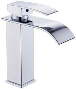 Rubinetto da bagno in ottone - Rubinetto per lavabo - Cromo - Design elegante - Miscelatore per acqua calda e fredda - Finitura cromata - Attacco G 3/8 - Senza sistema di scarico a molla