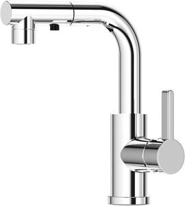 Rubinetto da cucina, rubinetto da cucina ad alta pressione SEMANEY, estraibile, rubinetto monomando per lavello con due ugelli, miscelatore a L, rubinetto da cucina, orientabile a 360°, cromato