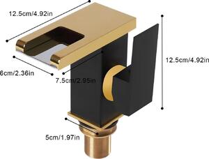Rubinetto a cascata per lavabo con LED - Miscelatore monocomando - LED a 3 colori con controllo della temperatura - Acciaio inossidabile - Montaggio su lavabo - Profondità ridotta - Nero