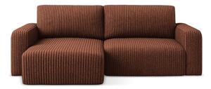 Divano angolare color terracotta allungabile/con contenitore (con penisola a sinistra/con chaise lounge) con rivestimento in velluto a coste Kona – Makamii