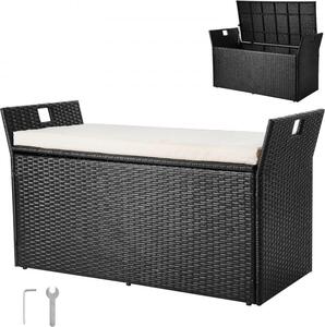 Panca da giardino in rattan PE - panca con cuscino - cuscino 125x55x70cm