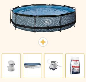 Piscina a sfioro "Exit Pool Rund" - Design effetto pietra - 360x76 cm - 5 pezzi - Modello SCB55