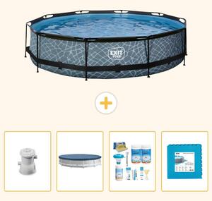 Piscina a sfioro "Exit Pool Rund" - Design effetto pietra - 360x76 cm - 5 pezzi - Modello SCB16