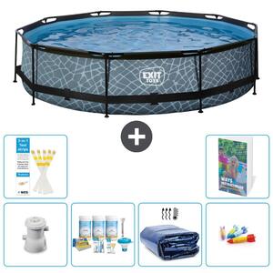 Piscina a sfioro "Exit Pool Rund" - Design effetto pietra - 360x76 cm - 5 pezzi - Modello S282