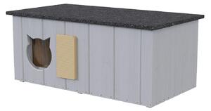 QLS Casetta per gatti in legno 86x47x37cm con anticamera Isolata per esterni Grigio 11363