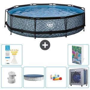 Piscina a sfioro "Exit Pool Rund" - Design effetto pietra - 360x76 cm - 5 pezzi - Modello S338