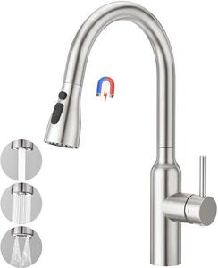 Rubinetto ad alta pressione con 3 getti d'acqua, doccetta estraibile, miscelatore monocomando, rubinetto ad alta pressione, rubinetto per lavello, orientabile a 360°, in acciaio inossidabile spazzolato opaco