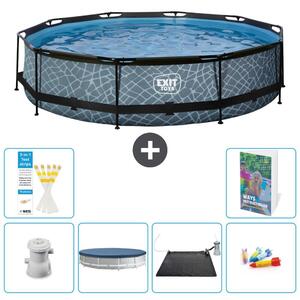 Piscina fuori terra "Exit Pool Rund" - Design effetto pietra - 360x76 cm - 5 pezzi - Modello S211