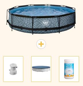 Piscina fuori terra - Design effetto pietra - 360x76 cm - 4 pezzi - SCB87