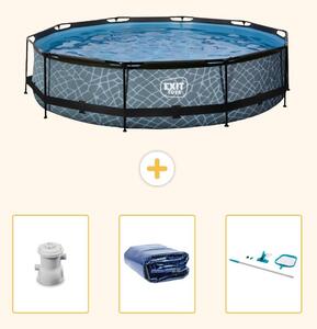 Piscina a sfioro "Exit Pool Rund" - Design effetto pietra - 360x76 cm - 4 pezzi - Modello SCB90