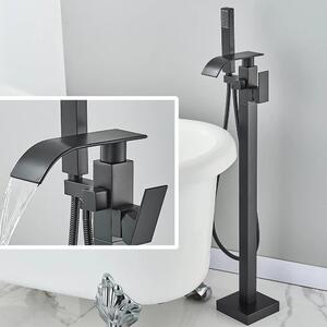 Rubinetto per vasca da bagno a colonna - Rubinetto da pavimento con doccetta - Monocomando - Cartuccia in Vetroceramica - Regolazione caldo/freddo - Superficie verniciata - Nero opaco