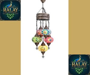 Lampada a sospensione turca - Lampada a mosaico - Lampada marocchina - Autentica lavorazione artigianale - 5 sfere - Attacco E-14
