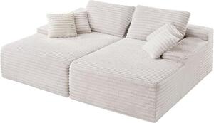 Divano chaise longue doppio (210 cm) oversize - Divano a due posti in velluto a coste con seduta profonda - Accogliente divano letto per 2 persone con morbidi cuscini e cuscini decorativi - Mobili da salotto e da camera beige