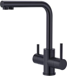 Rubinetto da cucina a tre vie, rubinetto da cucina girevole a 360 gradi, rubinetto miscelatore 3 in 1 per sistema di osmosi inversa, rubinetto da cucina per acqua potabile con doppia leva, rubinetto da cucina in acciaio inossidabile, nero opaco