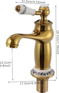 Rubinetto vintage in ottone - Miscelatore per lavabo - Miscelatore per acqua calda e fredda - Bocca da 12,2 cm con aeratore a nido d'ape - Montaggio a vista - Finitura dorata