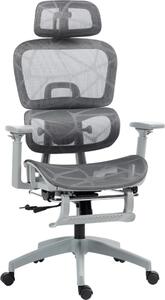 Sedia da ufficio, sedia da scrivania ergonomica con rivestimento in rete, regolabile, arrotolabile, con braccioli, poggiatesta, grigio