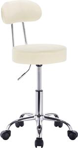 Happyment® Sgabello ergonomico con schienale - Regolabile in altezza - Su rotelle - Sgabello a sella - Sedia da ufficio - Crema