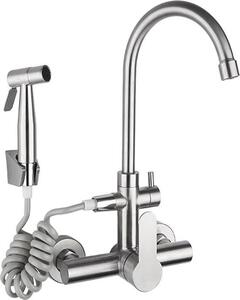 Rubinetto da cucina con doccetta e 2 tipi di getto, orientabile a 360°, acciaio inossidabile
