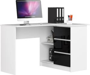 Tavolo Angolare B16 con 3 Cassetti Bianco/Nero Lucido 124 cm