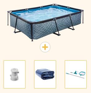 Piscina fuori terra rettangolare - aspetto pietra - 300x200x65 cm - composta da 4 elementi - SCB78