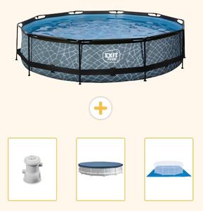 Piscina a sfioro "Exit Pool Rund" - Design effetto pietra - 360x76 cm - 4 pezzi - Modello SCB88