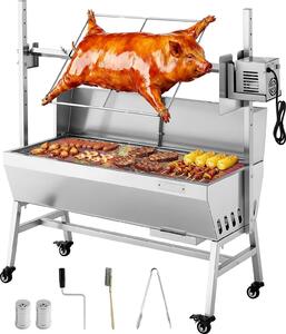 Griglia per girarrosto - griglia per maialino a carbone/griglia per agnello - lunghezza griglia 94 cm - capacità di carico 60 kg - motore 38 W - regolazione dell'altezza in 7 posizioni - piastra di protezione - acciaio inox
