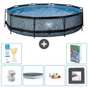 Piscina a sfioro "Exit Pool Rund" - Design effetto pietra - 360x76 cm - 5 pezzi - Modello S317
