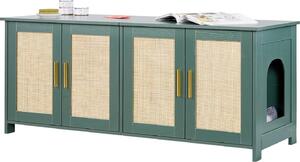 Armadio per gatti - Armadio per lettiera/toilette per gatti - 120 x 45 x 50 cm - 4 ante in rattan - 2 ingressi - Adatto alla maggior parte delle toilette per gatti - Verde