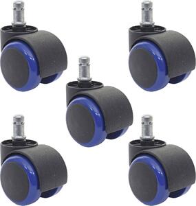 Set di 5 ruote per pavimenti duri HWC-H86, ruote per sedie da ufficio, portata 150 kg Ø 11 mm ~ blu
