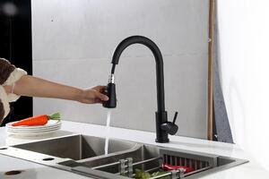 Rubinetto da cucina - Nero opaco - Risparmio d'acqua, Robusto acciaio inox, Bocca allungata