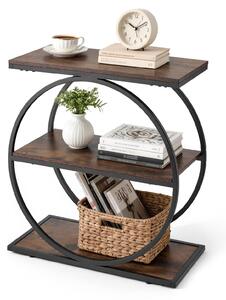 Tavolino/comodino - Tavolino stretto a 3 ripiani - Ripiani aperti - Struttura in metallo - Effetto legno - Per soggiorno/camera da letto/ufficio - Marrone rustico