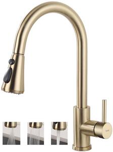 Rubinetto da cucina in acciaio con doccetta estraibile, rubinetto da cucina a 3 getti con rotazione a 360 gradi, rubinetto per lavello da cucina, oro opaco