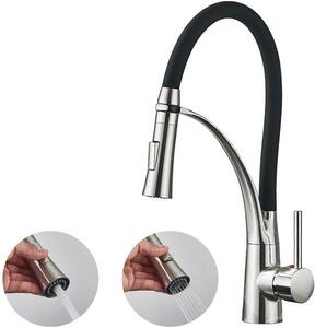 Miscelatore da cucina monocomando girevole a 360° con doccetta e collo flessibile in acciaio inossidabile