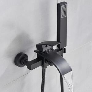 Rubinetto per vasca da bagno - Montaggio a parete - Bocca a cascata - Miscelatore monocomando - Acqua calda/fredda - Cartuccia in Vetroceramica - Doccetta - Nero opaco