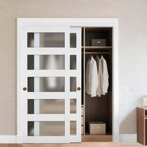 Porta scorrevole 1524 mm x 2032 mm - Apertura corrispondente - Porte in vetro bypassate con kit di installazione - Porta in legno massiccio e MDF con superficie in PVC impermeabile - Porte scorrevoli in vetro smerigliato per armadi Bianco