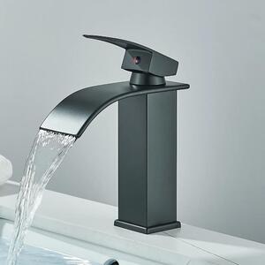 Rubinetto per lavabo - Design a cascata - Profondità ridotta - Montaggio a filo piano - Monocomando - Per foro singolo - Acqua calda/fredda - Cartuccia in Vetroceramica - Nero opaco