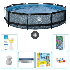 Piscina a sfioro "Exit Pool Rund" - Design effetto pietra - 360x76 cm - 5 pezzi - Modello S231