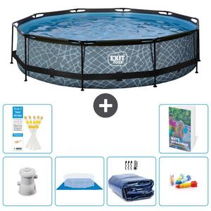 Piscina a sfioro "Exit Pool Rund" - Design effetto pietra - 360x76 cm - 5 pezzi - Modello S220