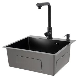 Lavello da cucina, vasca profonda, compatibile con rubinetto estraibile, nero