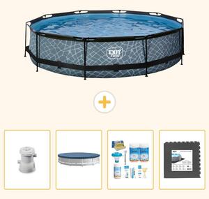 Piscina a sfioro "Exit Pool Rund" - Design effetto pietra - 360x76 cm - 5 pezzi - Codice prodotto: SCB17