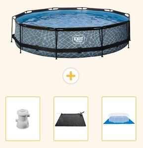 Piscina fuori terra - Design effetto pietra - 360x76 cm - 4 pezzi - SCB91