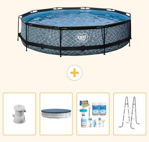 Piscina a sfioro "Exit Pool Rund" - Design effetto pietra - 360x76 cm - 5 pezzi - Modello SCB20