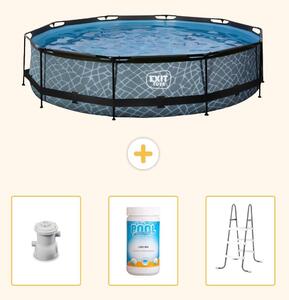 Piscina a sfioro "Exit Pool Rund" - Design effetto pietra - 360x76 cm - 4 pezzi - Modello SCB96