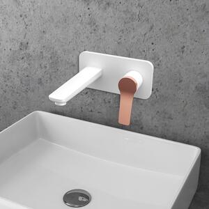 Miscelatore lavabo a muro finitura bianca e leva oro rosa | KAM-KANDA BIANCO-RG - KAMALU
