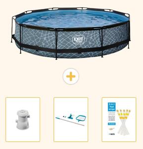 Piscina fuori terra - Design effetto pietra - 360x76 cm - 4 pezzi - SCB94