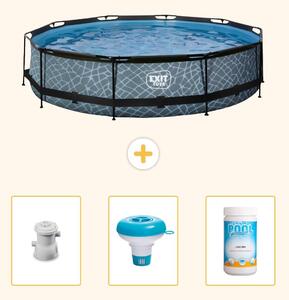 Piscina fuori terra - Design effetto pietra - 360x76 cm - 4 pezzi - SCB89