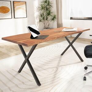 WOHNLING Scrivania 180x90x76 cm Legno massello di acacia / metallo Scrivania per computer Bordo del tronco Scrivania da ufficio per home office Massiccia con gambe a X in nero Tavolo in legno