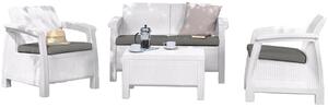 Set salotto completo da giardino poltrone divano e tavolino rattan Keter Corfù bianco