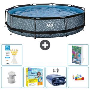 Piscina a sfioro "Exit Pool Rund" - Design effetto pietra - 360x76 cm - 5 pezzi - Modello S181